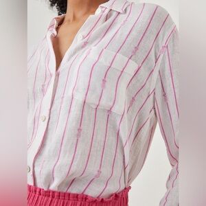 Rails Charli Pink Pineapple Stripe Linen Blend Shirt, X-SMALL
